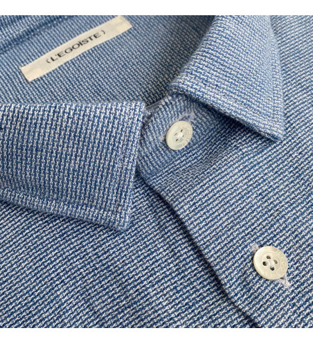 chemise-homme-manches-longues-bleu-tissu-natte-detail-col
