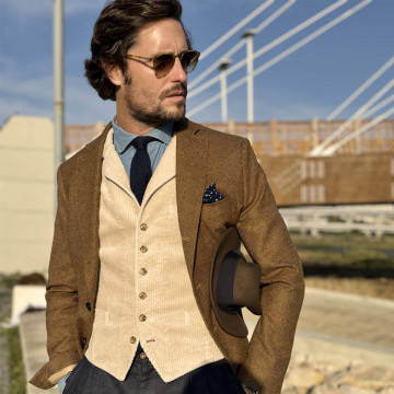 blazer-en-laine-tweed-marron-pour-homme